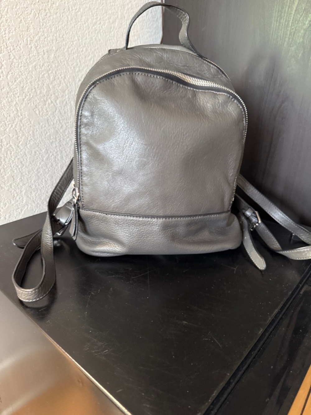 Black Leather Mini Backpack